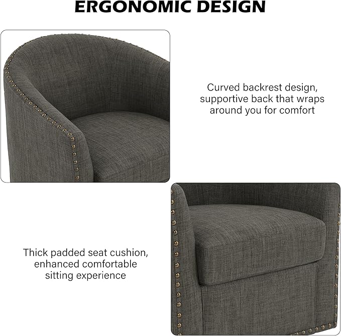 DREAMSIDEA Swivel Barrel Accent Chair, Modern Round Small Reading Armchair for Living Room Bedroom (Grey, Set of 1)