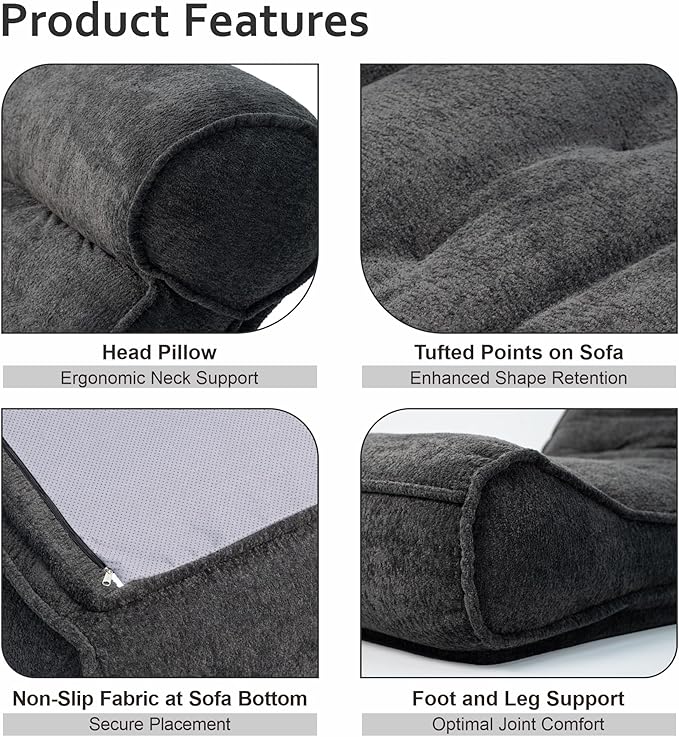 Lazy Floor Bed 83" – Cloud-Like Boneless Lounge Chair Indoor, Extra Comfy Floor Lounger, Plush Futon Chair Bed for Yoga, Meditation, Naps, Bedroom Use, Human Dog Bed (Boneless, Black)