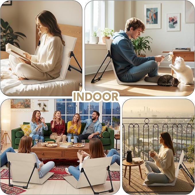 Jetec Foldable Floor Backrest Chair Portable Camping Chair with Storage Bag Light Weight Lazy Seat for Indoor Outdoor Bed Ground Park Lawn Concerts Beach Hiking
