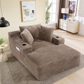 50"W x 68"D Oversized Chaise Lounge Chair Indoor Boneless Reading Chair Plush Corduroy Recliner with Cup Holders Large Deep Seat Comfy Sofa Bed Couch with 3 Pillows for Living Room Bedroom, Camel