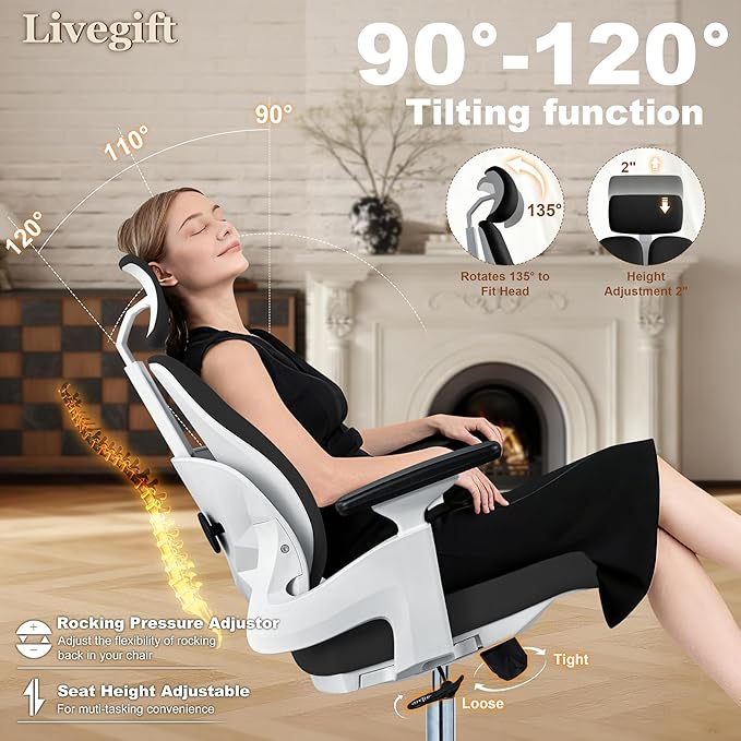 Ergonomic Office Chair Big and Tall Desk Chair, Dual-backrest Computer Chair with 6D Adjustable Arms and Lumbar Support, 500lbs Extra Wide Seat, for Home & Office Use,Black