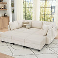 Belffin Modular Sectional Sofa Bed with Storage, 9-Seater Velvet Reversible Sleeper Couch for Living Room, Beige