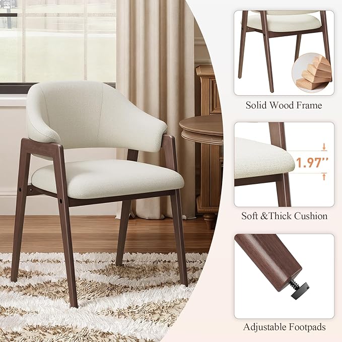 MALOL Wooden Dining Chairs Set of 6, Modern Fabric Upholstered Dining Room Chair, Kitchen Side Chairs, Farmhouse Dinner Chair with Curved Open Back for Kitchen, Beige