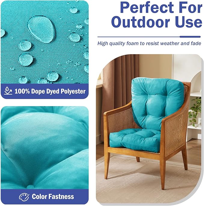 IPYNBAP Outdoor Chair Cushions Set of 4, Patio Chair Cushions with Ties, 19x19+5” Tufted Outdoor Seat Cushions, Waterproof Patio Furniture Cushions, Outdoor Dining Chair Pads, Teal