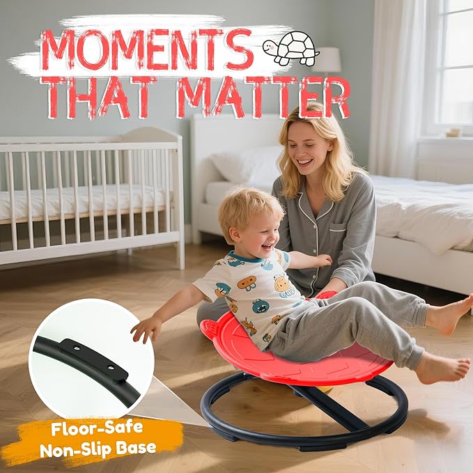 Oranmew Turtle Spinning Chair for Autistic Kids – Sensory Spinning Toy, Spin Chair for Kids Autism, Sensory Swivel Seat for Balance, Coordination, Focus & ADHD Support, Autism Sensory Products (Red)