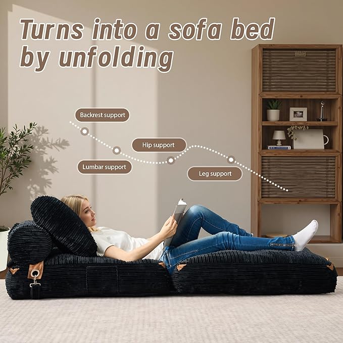 CAODOC Folding Sofa Bed Convertible Sleeper Chair with Pillow, Foldable Mattress Lounge Chair for Living Room Bedroom, Portable Guest Bed