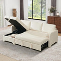 Tbfit 90.6'' 3 in 1 Sleeper Sofa Couch with Storage Chaise, Velvet Sofa Bed with Pull Out Bed, Convertible Sleeper Sofas for Living Room, Small Spaces, White
