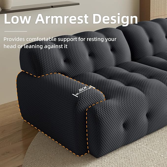86.6inch Modular Sectional Couch,Oversized Loveseat Sofa, 3D Mesh Fabric Comfy Cloud Sofa Couches, Curved Couch for Living Room, Office, Apartment,No Assembly Required (Black, 86.6")