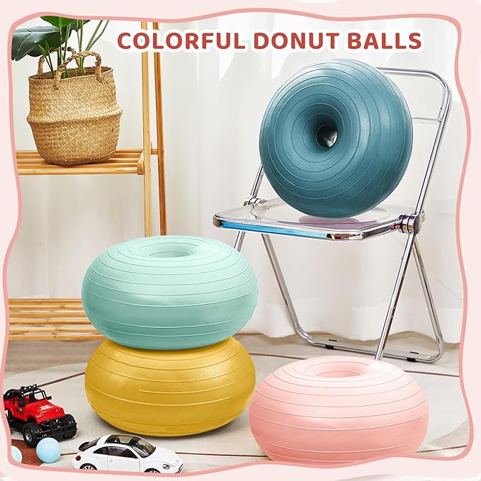 Lewtemi 4 Pcs Flexible Seating for Classroom Elementary 20 Inch Yoga Ball Chair Inflatable Donut Ball Chair with Inflator for Kids Student Sensory Balance Office Exercise