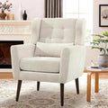 QKFF Modern Accent Chair, Upholstered Armchair with Pillow, Fabric Single Sofa Chair with Lounge Seat and Wood Legs Accent Chair for Living Room Bedroom Small Spaces (Beige, Set of 1)