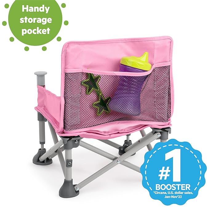 Bright Starts Pop 'N Sit Portable Booster, Indoor/Outdoor Use, Floor Seat with Feeding Tray, Pink, 6 Mos - 3 Yrs (Pack of 2)