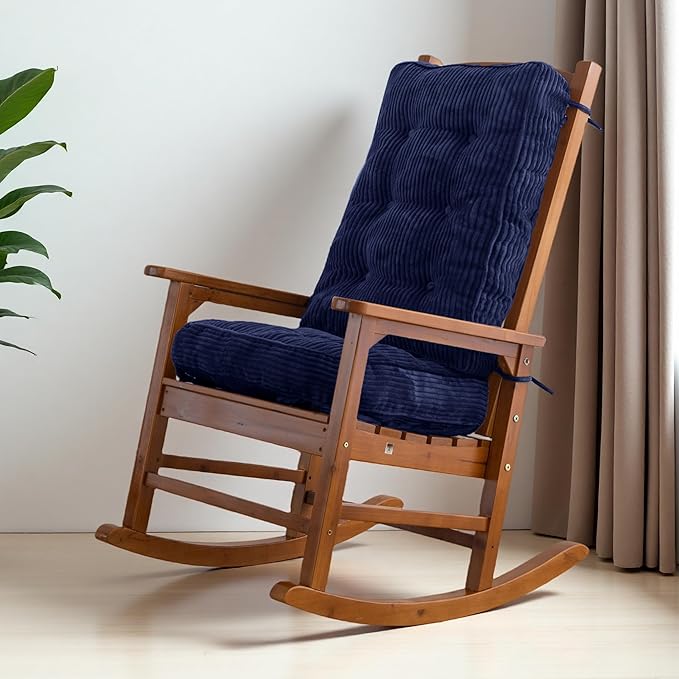 HIGOGOGO Rocking Chair Cushion with Corduroy Cover (Without Chair), 46 x 18 Inch Supportive Cushion, Overstuffed Chair Cushion,Navy