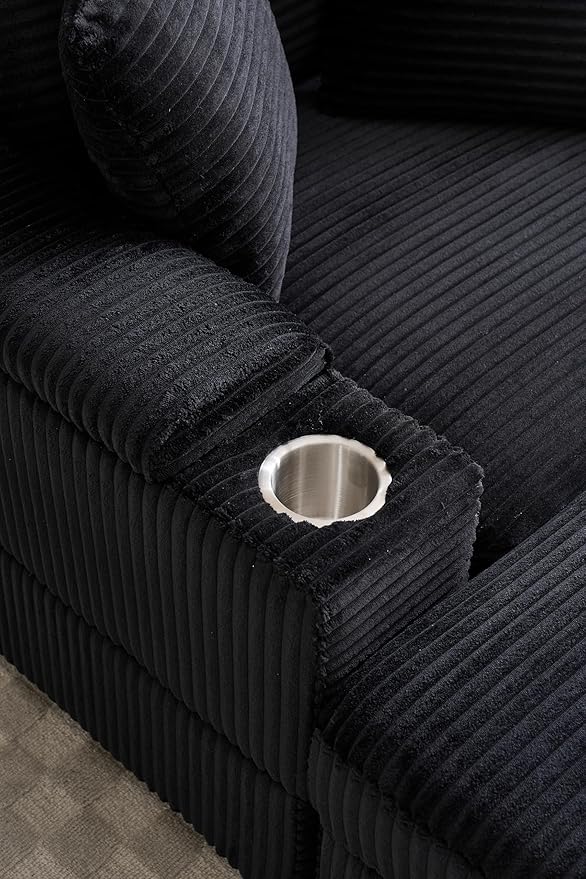 Wide Stripe Corduroy Chaise Lounge Sofa with Storage Handrail, Movable Ottoman, and Deep Seat, 5 Colors, Ideal for Living Room or Office Use