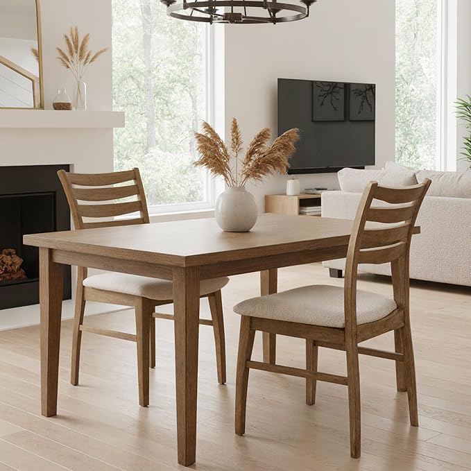 HNY Modern Farmhouse Dining Chairs Set of 2, White Sherpa Boucle Upholstered Seat Kitchen Chairs, Rustic Industrial Armless Side Chairs with Brown Wooden Frame for Dining Living Room Restaurant