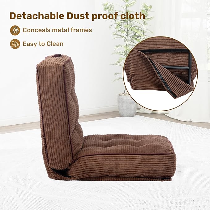 HollyHOME Adjustable Floor Chair, Folding Lazy Sofa Recliner with 5-Position Backrest, Thick Cushion, Detachable Cover & Handle, Comfy Accent Chair for Bedroom, Meditation, Gaming, Coffee