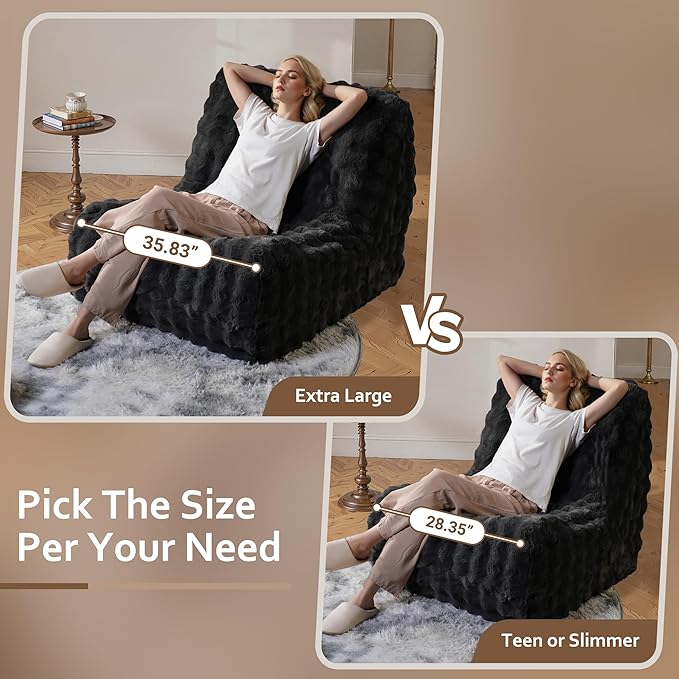 HOOOWOOO Giant Bean Bag Chair,Fireside Floor Beanbag Chair for Adult Kids,Comfy Single Sofa Couch for Bedroom,Living Room,Office (Dark Gray, Standard)