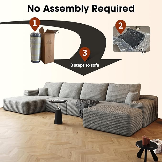 AUGOP 136" Sectional Couches for Living Room Modern Modular Sofa with L-Shape Couchs Upholstered Boneless Couch Deep Seat Sectional Couch with Chaise (Grey, Left Facing Chaise+3Seaters+Ottoman)