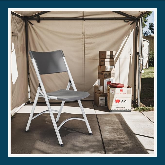 OEF Furnishings OEF600 Series High Back Folding Chairs, Blow-Molded Polyethylene Commercial-Grade Seating for Indoor and Outdoor Use, 500 lb Weight Capacity, 4-Pack (Charcoal Gray)