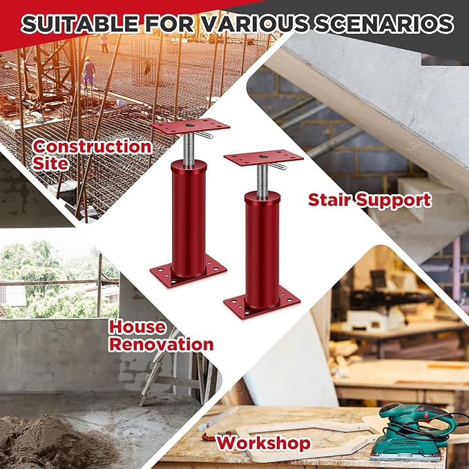 Yaocom 2 Pcs House Jacks for Leveling, Adjustable Jack Post 12"-16" Basement Floor Jack, Supports Stabilizer Screw Jacks for House Foundation, Stairs, Porches, Roof Beams, Load Capacity 11023 Lbs