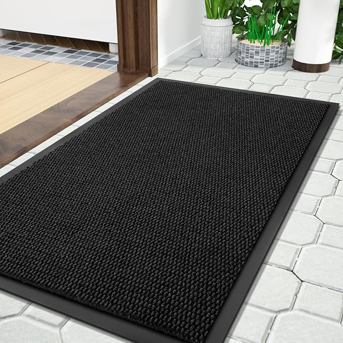 Yimobra Doormat Outdoor Indoor Entrance 36 x 17, All-Season All-Weather Front Door Mat, 100% Waterproof Welcome Matt for Floor Garage Outside Entry, Stain and Fade Resistant,Black
