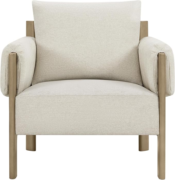 CHITA Accent Chair, Mid Century Modern Fabric Upholstery Armchair for Living Room, Grey Solid Wood Frame, Fabric in Linen