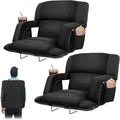 Extra Wide Bleacher Chairs with Back and Cushion Folding Stadium Chairs, Sofa Style Design ，6 Reclining Positions Waterproof Bleacher Seats (2, Black, Wide-26in)