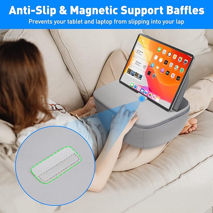 Lap Desk with Cushion - Ultra-Thick, CoolFoam 7 to 14.2 inch Laptop Tablet Stand - Washable Lycra Lap Pad Pillow Desk iPad Stand Phone Holder for Bed, Couch, Sofa, Home, Office, Gift Ideas