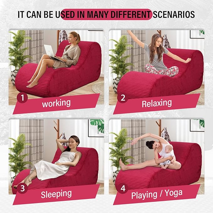 Boneless Oversized High-Density Sponge Soft Sofa Corduroy Chaise Lounge Chair Couch Indoor, Red