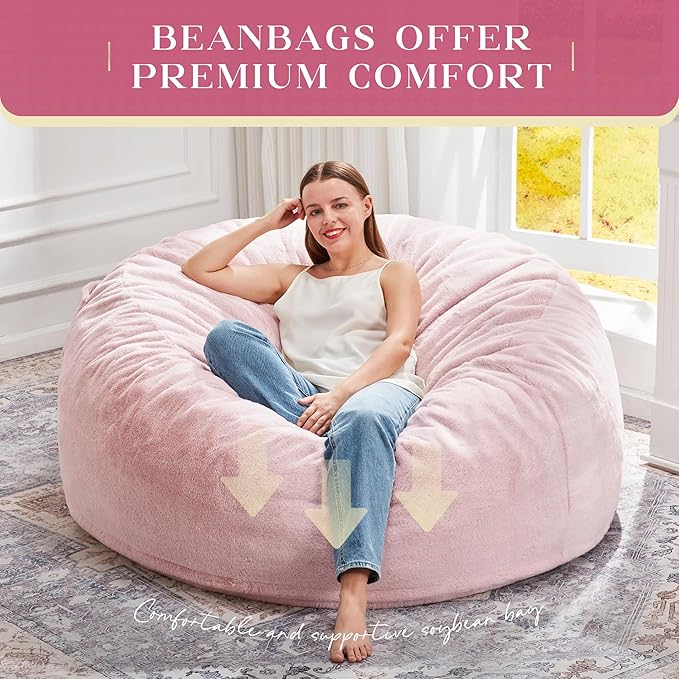 Hobestluk Bean Bag Chairs Giant Beanbag Chair with Filler, Memory Foam Bean Bags with Fluffy & Machine Washable Cover, Bean Bag Chairs for Aduts for Living Room, Bedroom (Pink, 4FT - 44” x 44” x 24”)