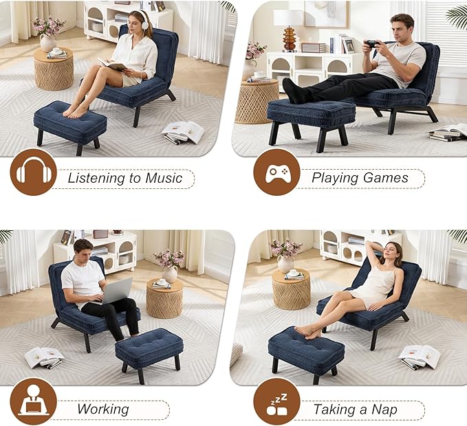 ANJ Accent Chair with Ottoman Adjustable Backrest, Living Room Chair Tufted Upholstered Lounge Chair with Footrest Set, Modern Chair Cozy Reclining Chair for Reading Room Bedroom