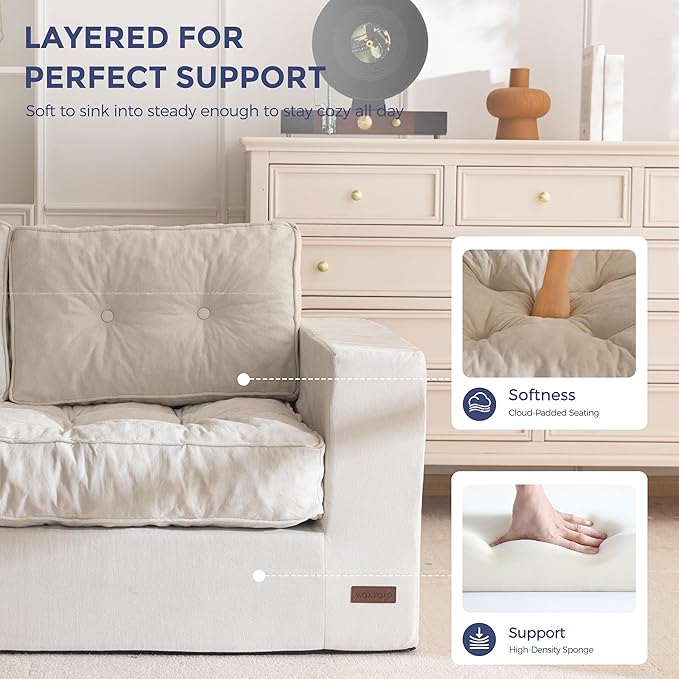 MAXYOYO Boneless Sofa Couch, Loveseat Sofa for Small Space, Tufted 3-Seater Floor Couch Bean Bag Chair for Living Room Bedroom Apartment, Sofa in a Box, No Assembly Needed, Grey