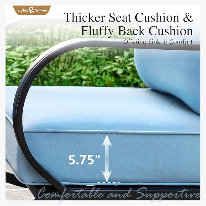 Sophia & William Patio Furniture Sets for 7 Outdoor Conversation Set 6 Pcs with 4 x Armrest Cushioned Sofa Chairs, 1 x 3-Seat Sofa, 1 Marbling Metal Coffee Table Garden Backyard Poolside Blue