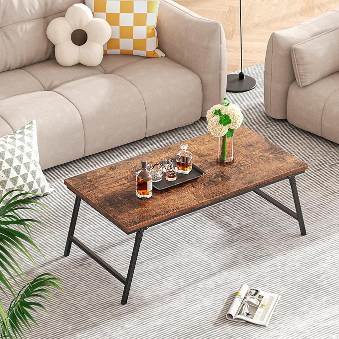 ALLSTAND Folding Coffee Table, Leg Latches Portable Sturdy Floor Table Desk for Sitting on The Floor, No Assembly Low Coffee Table for Living Room, Home, Office, Rustic Brown, 41.34L×21.65W×15.75H