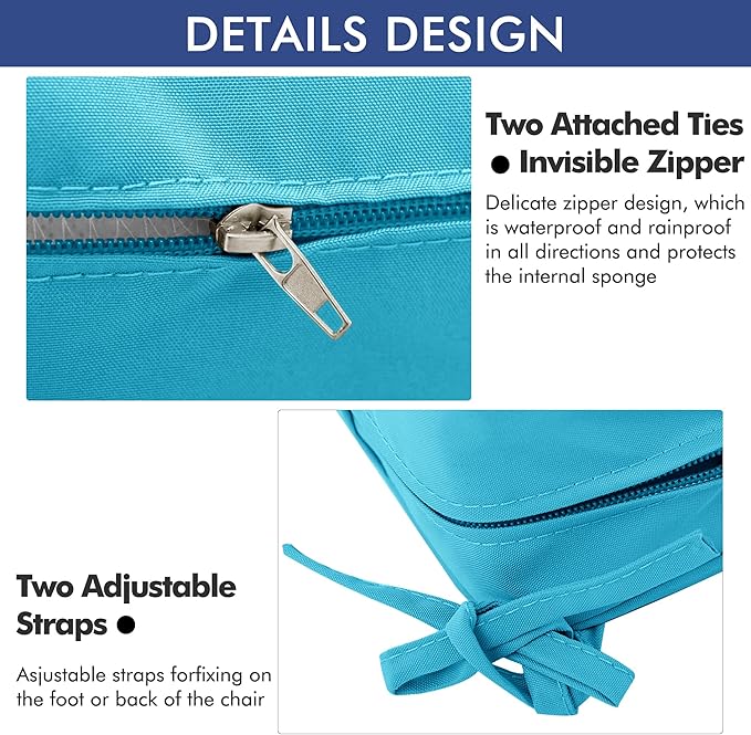 Outdoor Chair Cushions 19 x 19 Inch Waterproof Patio Chair Cushions with Tie 5 Year Color Fastness Thick Outdoor Seat Cushion for Garden Lawn Patio Furniture Teal Set of 2
