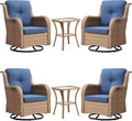 Rilyson Patio Chairs Wicker Outdoor Chair - 6 Piece Rattan Patio Swivel Rocking Chairs Set with Glass Top Side Table for Porch Deck Backyard(Yellow/Blue)