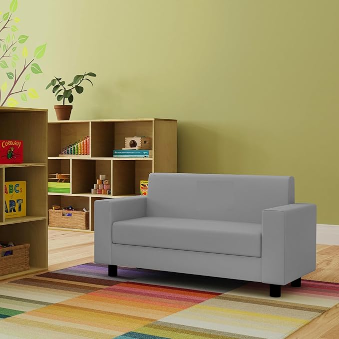 Factory Direct Partners SoftScape Inspired Playtime Classic Reading Sofa, Children's Commercial-Grade Upholstered Furniture for Home, Daycare, Preschool, Library; Comfy Modern Design - Grey, 14473-GY
