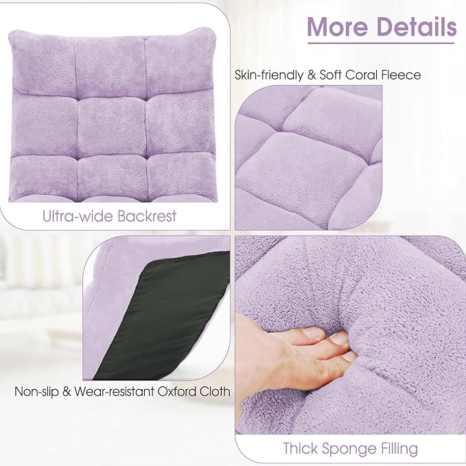 Giantex Floor Chair with Back Support, 14 Adjustable Position, Padded Sleeper Bed, Couch Recliner, Folding Gaming Floor Chairs for Adults, Living Room, Bedroom, Yoga, Meditation, Light Purple