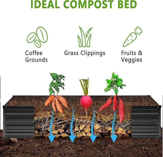 DIIYIV 2PCS 12x4x1FT Galvanized Raised Garden Bed Kit,Vegetable Boxes-Rectangle Metal Flower Box,Large Planter Raised Beds Outdoor Garden for Planting,Fruit,Herb-Black