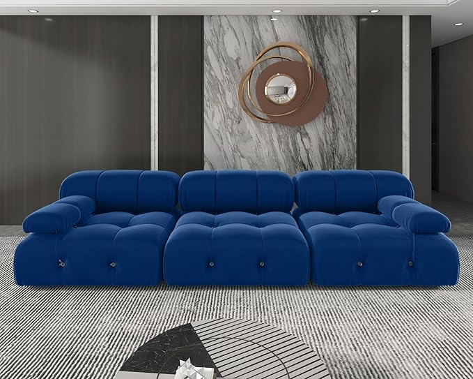 JACH 104" Convertible Modular Green Sectional Sofa, Minimalist Mid-Century Velvet Sofas Couches, Luxury Modern 3-Seat Wide Couch Sectional for Living Room Office Apartment (Blue)