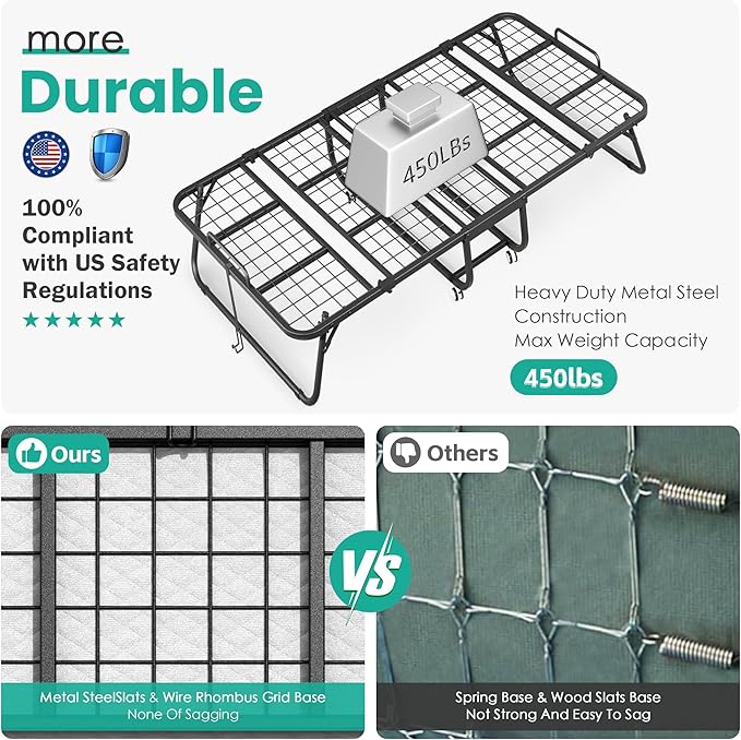 Greenvelly Folding Bed with 5 Inch Mattress, 75” x 31” Portable Rollaway Bed with Memory Mattress, Foldable Bed with Metal Frame for Adults,Guest,Space-Saving