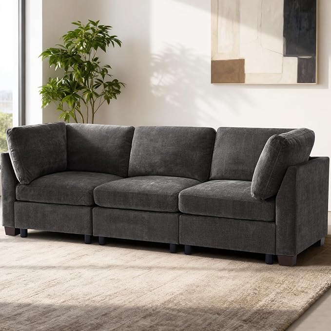 EDILLY 94 inches Oversized Modular Sectional Fabric Cloud Sofa Set, Extra Large L Shaped Couch Reversible Chaise Couch,3 Seat Modular Sofa,Grey