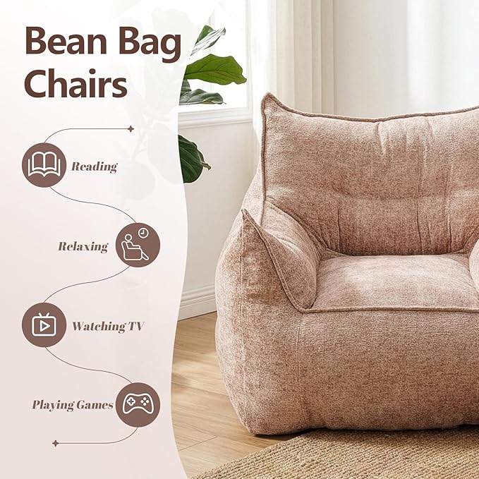 GLCS Bean Bag Chair for Adults,Comfy Reading Chair with Back Cushion,Bean Bag Chairs for Kids,Cozy Chair for Bedroom,Living Room, Apartment