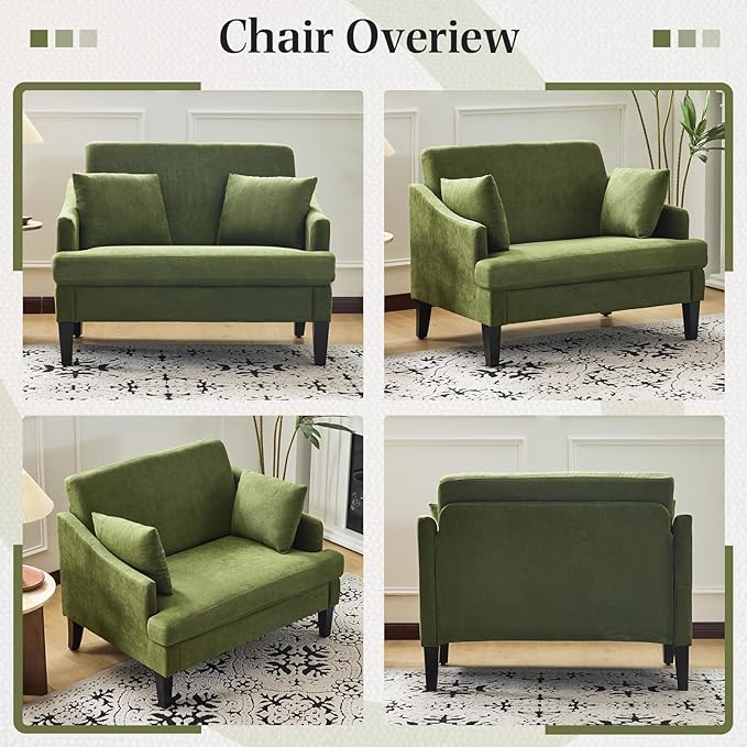 Bezseller Oversized Accent Chairs Set of 2, 33.5'' Wide Seat Comfy Armchair with 2 Pillows, Upholstered Big Reading Chair, Modern Single Sofa Chair for Living Room Bedroom Apartment Office, Green
