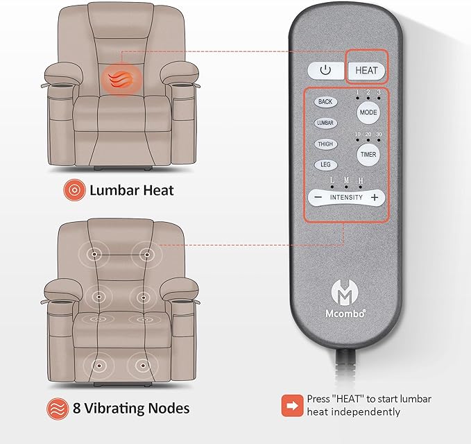 MCombo Oversized Power Lift Recliner Chair with Massage and Heat for Big and Tall Elderly People, Cup Holders, USB Ports, Side Pockets, Faux Leather R7541 (Black, Large-Oversize)