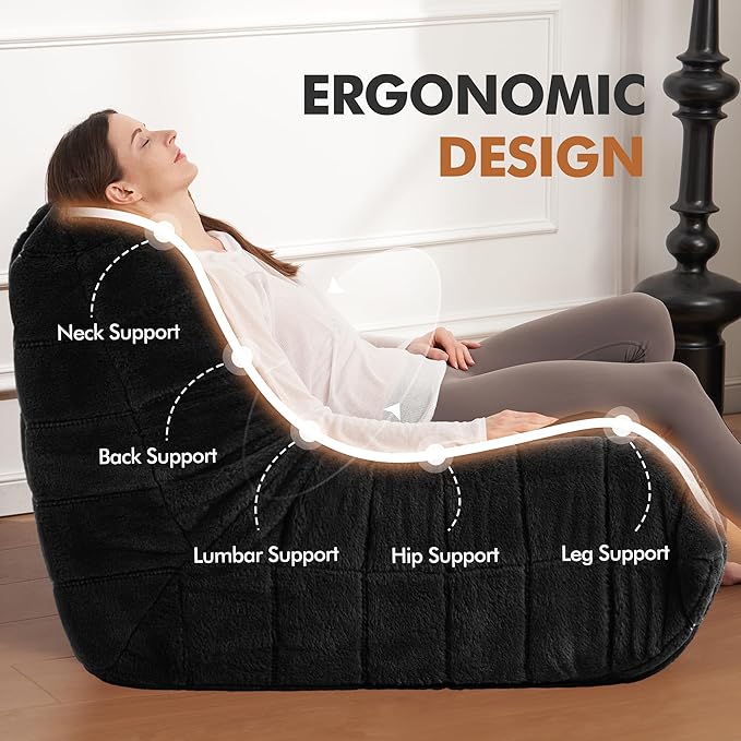 Bean Bag Chair Big Sofa Beanbag Chair for Adults Fireside Chair Bean Bag Lounger with Memory Foam Filled for Home,Apartment or Gaming Venue(Black Plush)