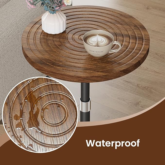 Asgolion Round Side Table Set of 2, Adjustable-Height Small Drink Table, Pedestal Martini Stand, Weighted Base Cocktail Table Accent Nightstand for Living Room, Bedroom, Bathroom, Office, Walnut