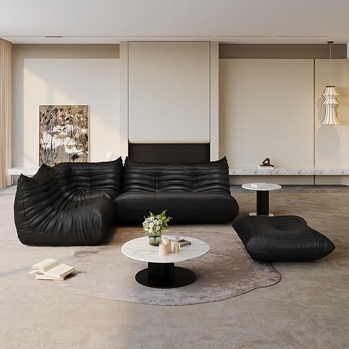Bean Bag Chair Fireside Chair Lazy Floor Sofa, Faux Leather Giant Corner Bean Bag Sofa, High-Resilience Memory Foam Armless Foam Lounger Tatami Recliner Couch for Living Room Bedroom Dorm Office