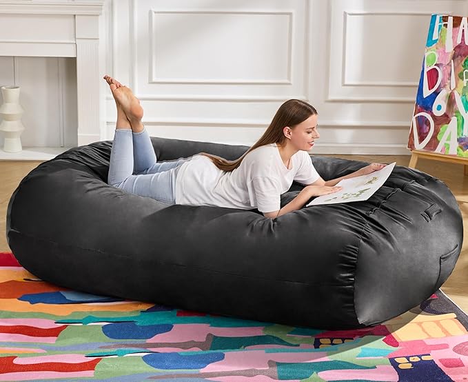 Hobestluk 6FT Bean Bag Chair Large Beanbag Lounger with Removable Cover Adult Bean Bag Chair with Portable Handle Desgin for Living Room Bedroom (Black, 6FT)