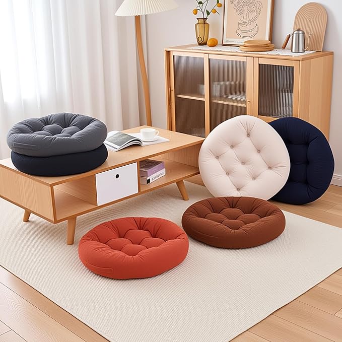2Pcs Floor Pillows for Adults, 22x22x6 Inch Meditation Cushions, Large Round Sitting Cushion Living Room Memory Foam Pillow for Sitting (2, Grey, 22x22x6 Inch)