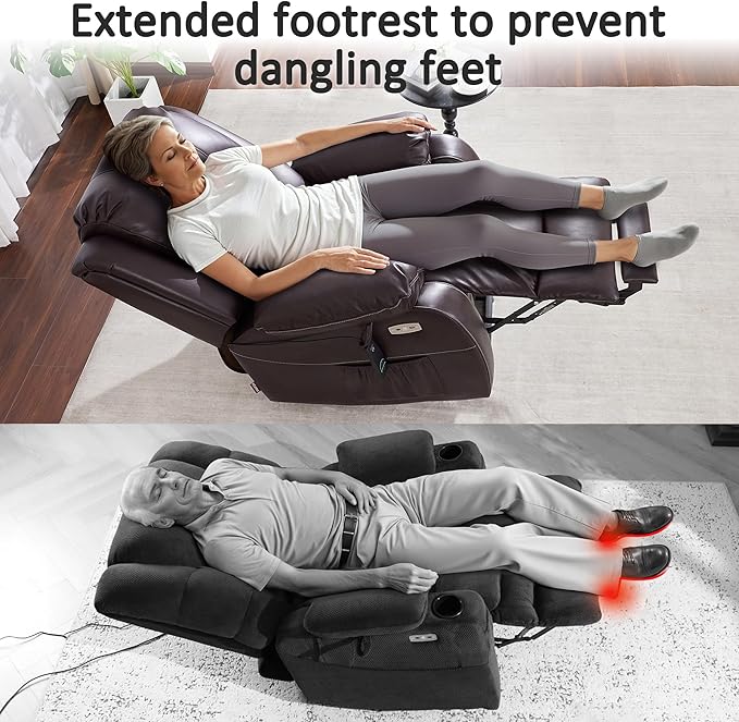 MCombo Small-Regular Power Lift Recliner Chair with Massage and Heat for Petite Elderly People, 3 Positions, 2 Side Pockets, USB Ports, Faux Leather 7408 (Dark Brown, Small-Regular)